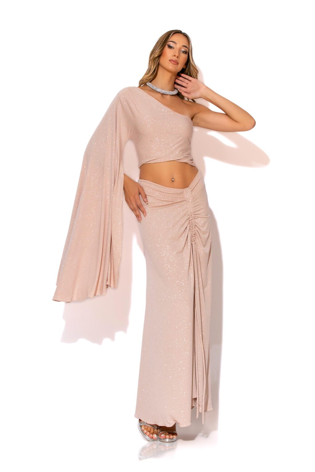 gold-glow-lurex-jersey-ruched-front-drawstring-maxi-skirt