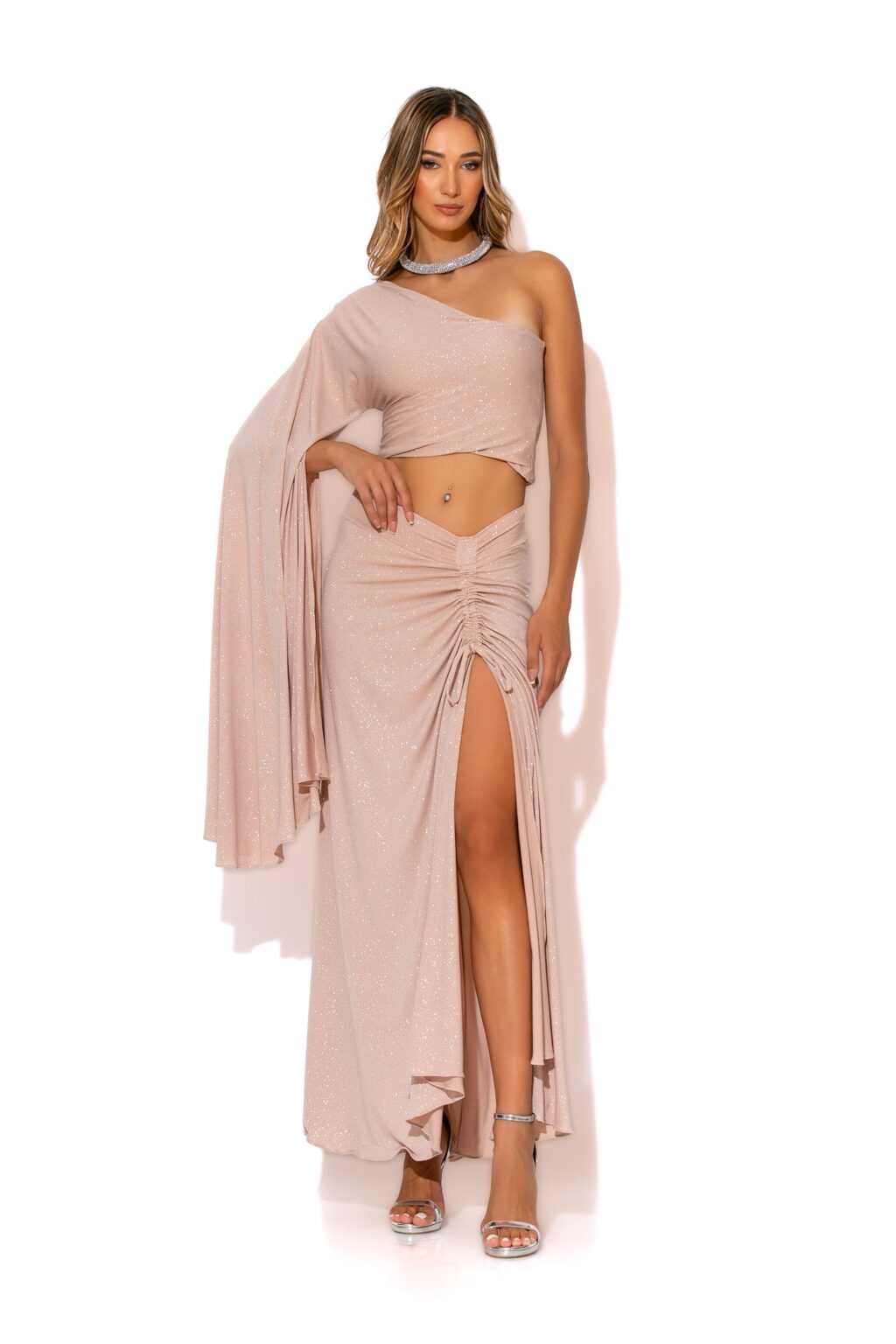 gold-glow-lurex-jersey-ruched-front-drawstring-maxi-skirt