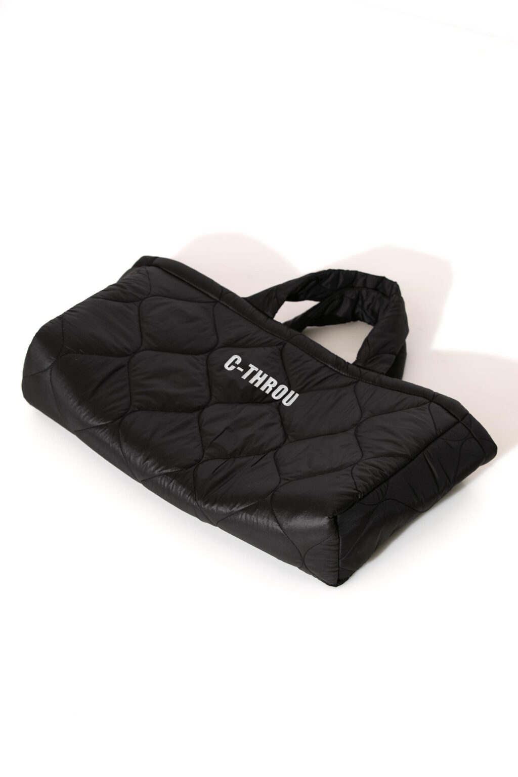 C-THROU Logo Embroidered Quilted Shell Puffer Medium Tote Bag with top handles for any hour of the day from the gym to running erants