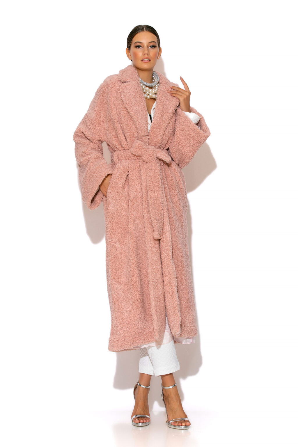 C-THROU Long faux shearling teddy coat