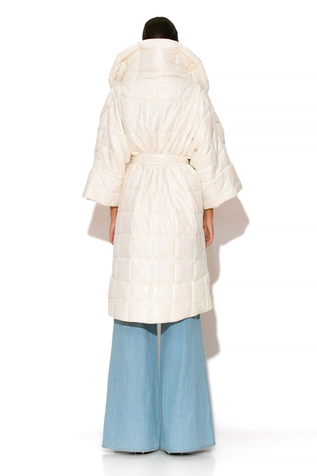 C-THROU Midi Belted Iridescent Quilted shell Puffer Coat Jacket with Long Sleeves, Oversized fit and Side Pockets Unlined