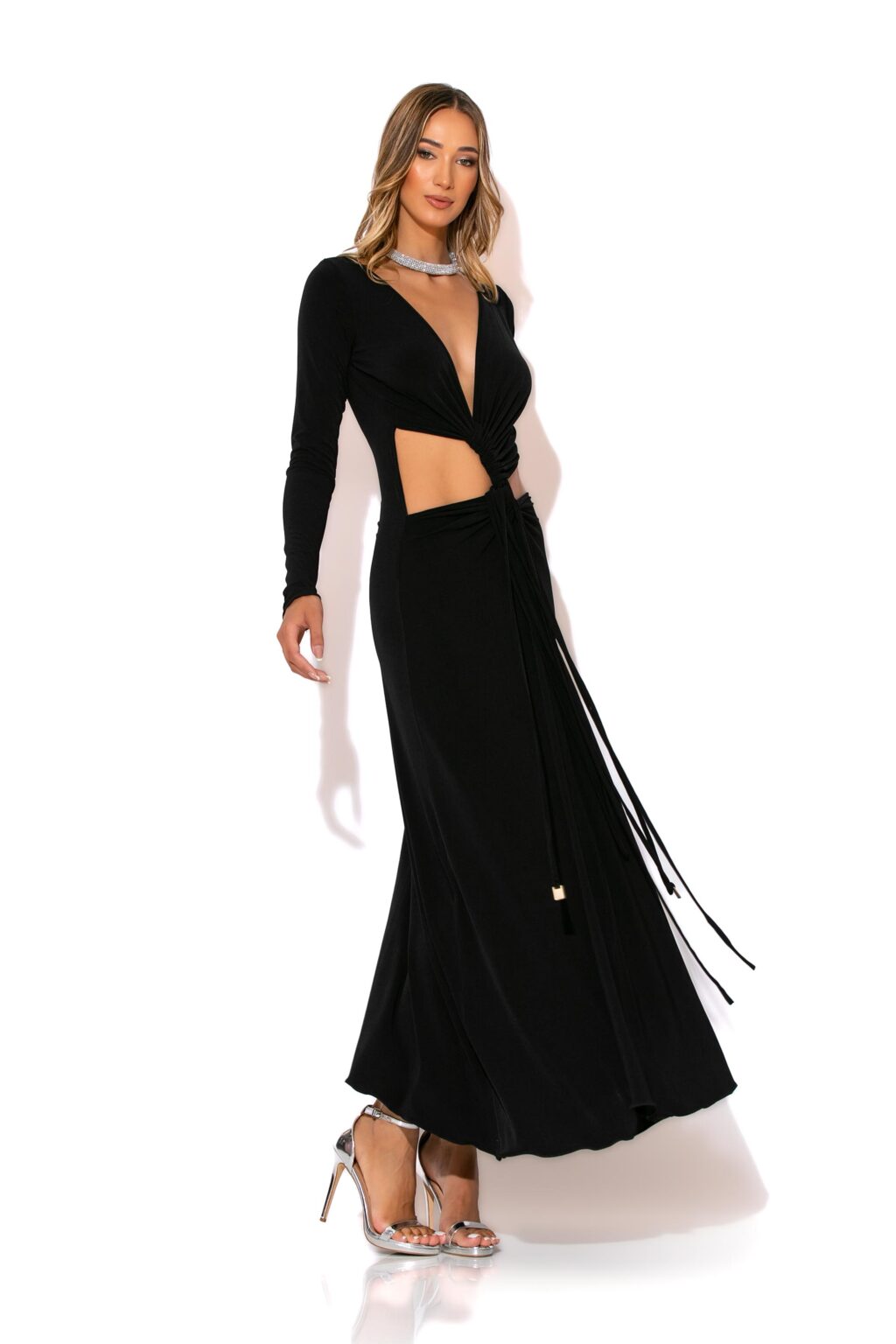 Ruched cut out jersey maxi dress