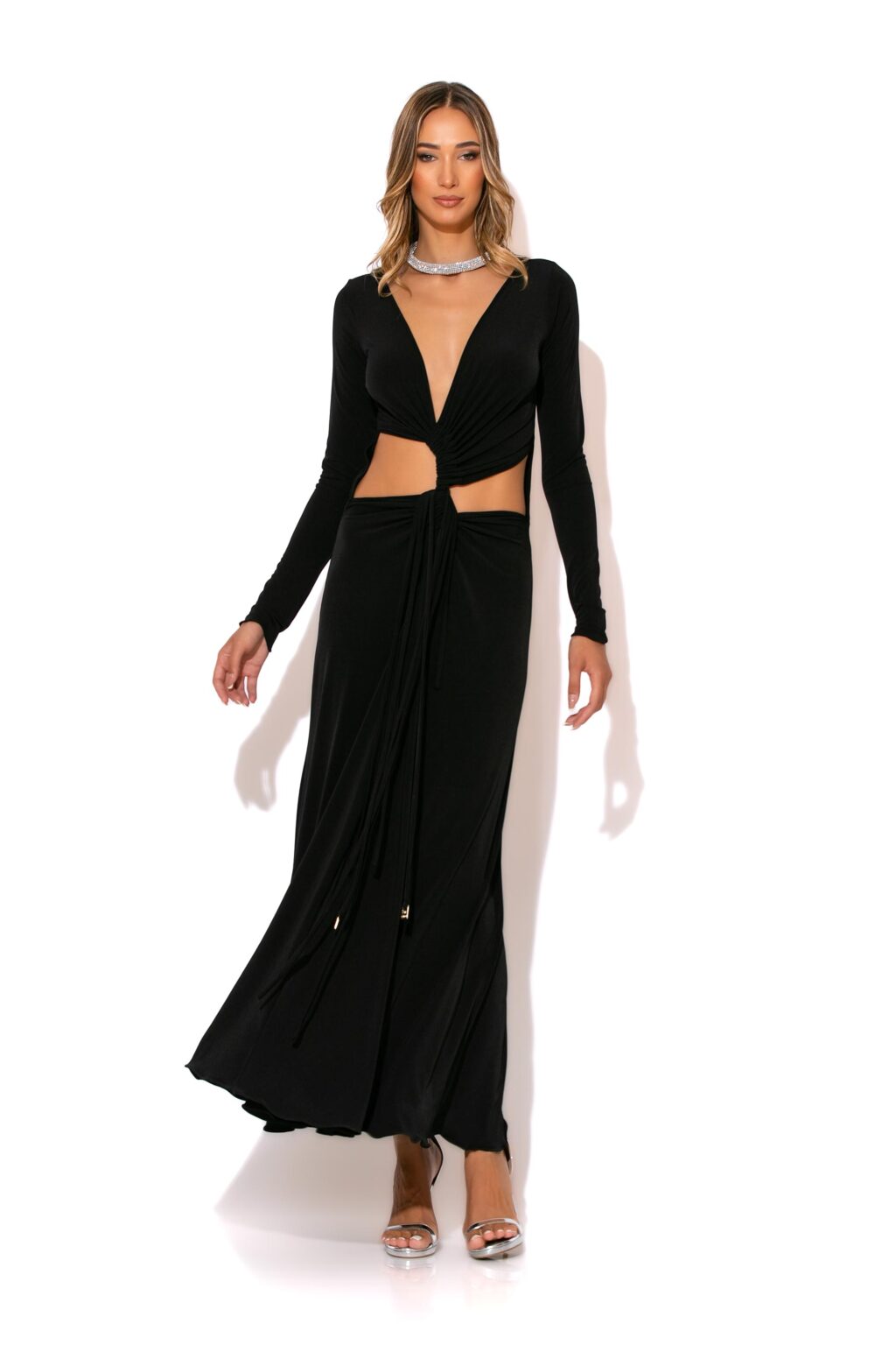 Ruched cut out jersey maxi dress