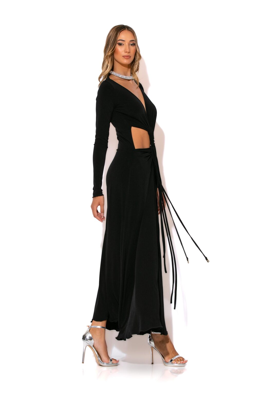 Ruched cut out jersey maxi dress