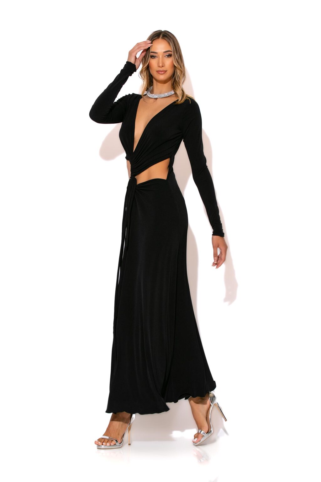 Ruched cut out jersey maxi dress