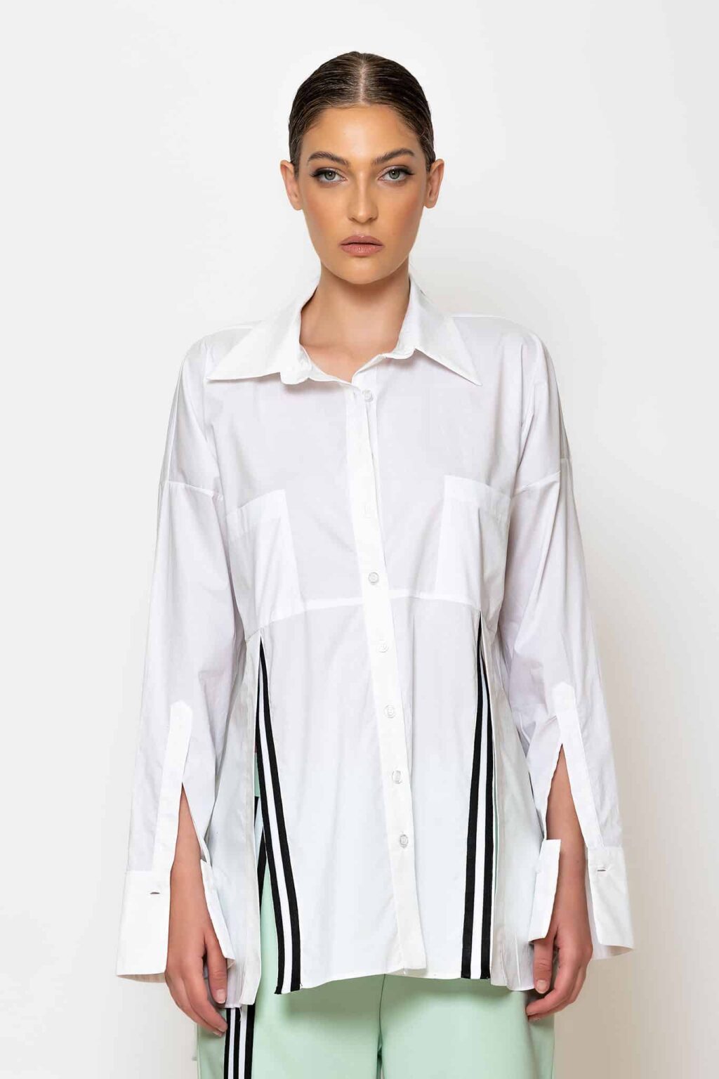 Front stripe cotton shirt