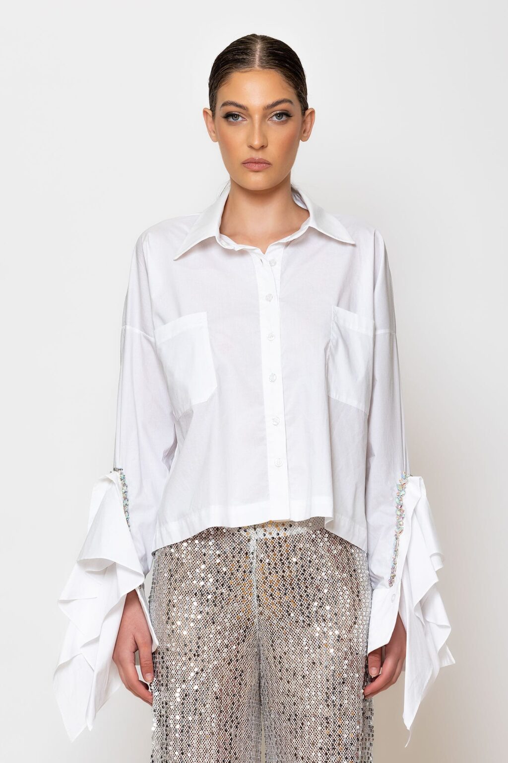 Crystal embellished cotton shirt