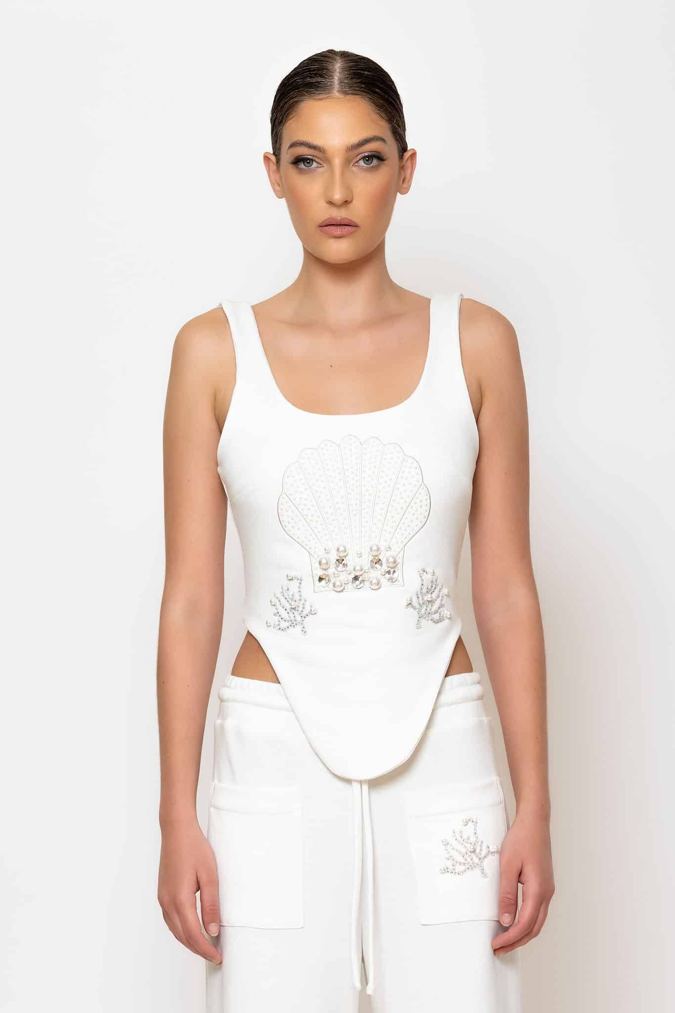 Crystal embroidered bustier top