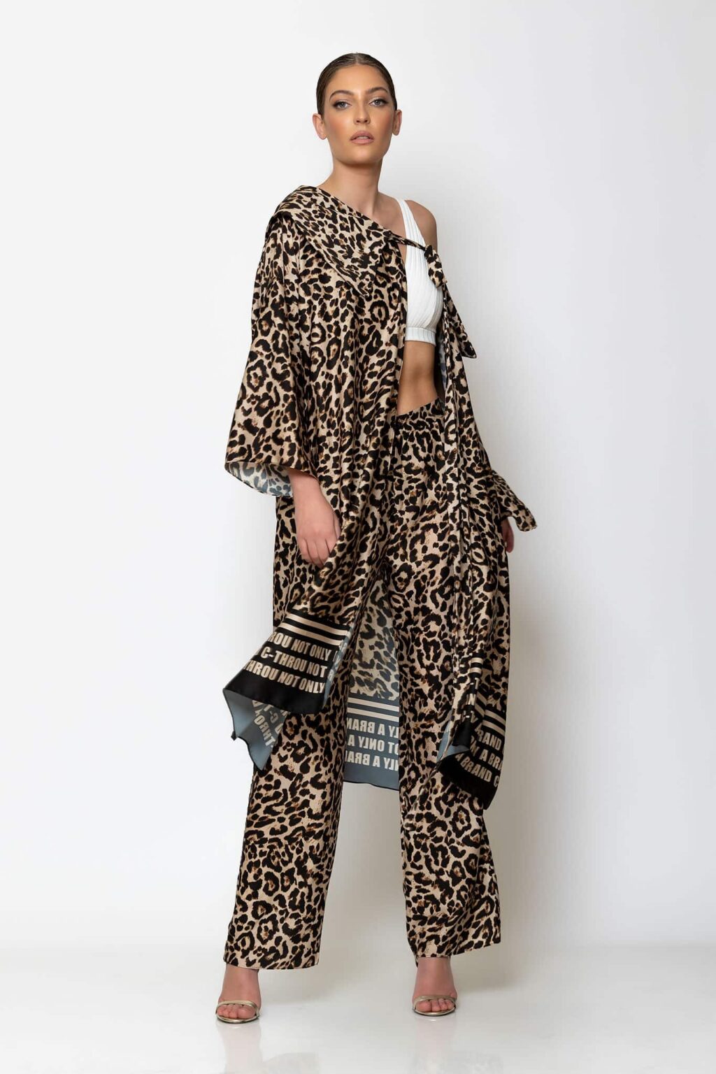 Animal print long satin kimono